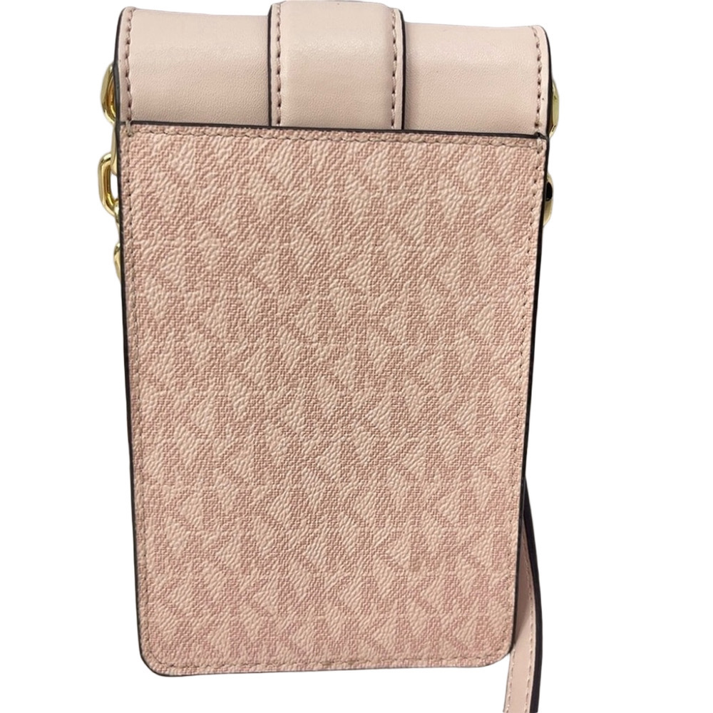 Michael Kors Carmen Phone Crossbody Bag Powder Blush Logo With Gold Chain Strap - Picture 4 of 7